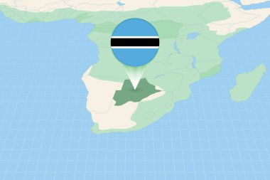 Map illustration of Botswana with the flag. Cartographic illustration of Botswana and neighboring countries.