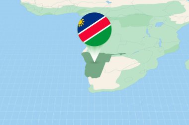 Map illustration of Namibia with the flag. Cartographic illustration of Namibia and neighboring countries.