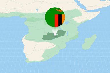Map illustration of Zambia with the flag. Cartographic illustration of Zambia and neighboring countries.