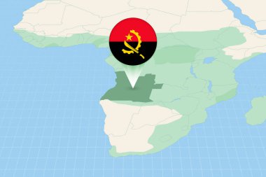 Angola 'nın bayraklı haritası. Angola ve komşu ülkelerin haritalı çizimi.