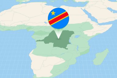 Map illustration of DR Congo with the flag. Cartographic illustration of DR Congo and neighboring countries.