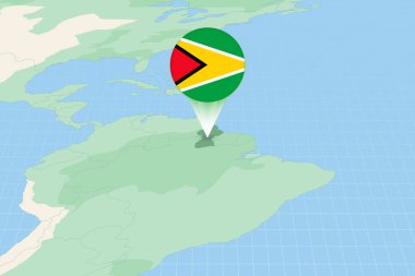 Map illustration of Guyana with the flag. Cartographic illustration of Guyana and neighboring countries.