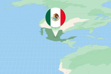 Map illustration of Mexico with the flag. Cartographic illustration of Mexico and neighboring countries.