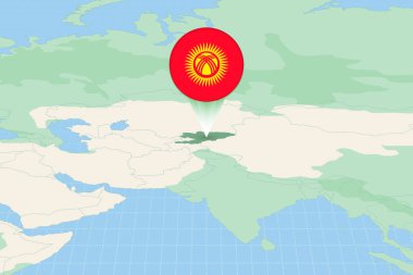Map illustration of Kyrgyzstan with the flag. Cartographic illustration of Kyrgyzstan and neighboring countries.