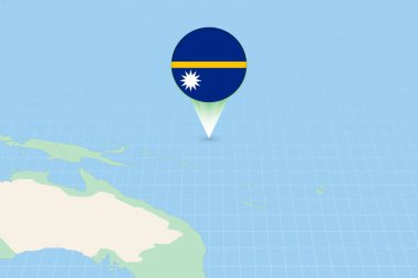 Nauru 'nun bayraklı haritası. Nauru ve komşu ülkelerin haritalı çizimi.