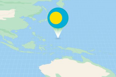 Palau 'nun bayraklı haritası. Palau ve komşu ülkelerin haritalı çizimi.