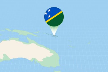 Map illustration of Solomon Islands with the flag. Cartographic illustration of Solomon Islands and neighboring countries.
