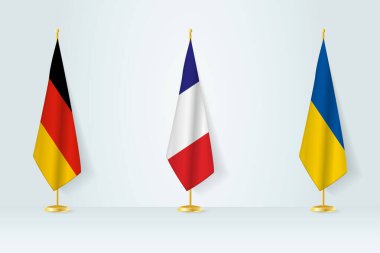 Political gathering of governments. Flags of Germany, France and Ukraine.