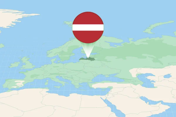 Kaart Illustratie Van Letland Met Vlag Cartografische Illustratie Van Letland — Stockvector