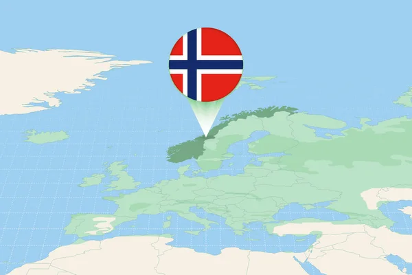 Norvégia Térkép Illusztrációja Zászlóval Norvégia Szomszédos Országok Térképészeti Ábrázolása — Stock Vector