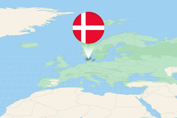デンマークの地図イラストを旗で描きましょう デンマークや近隣諸国の地図上のイラスト — ストックベクタ