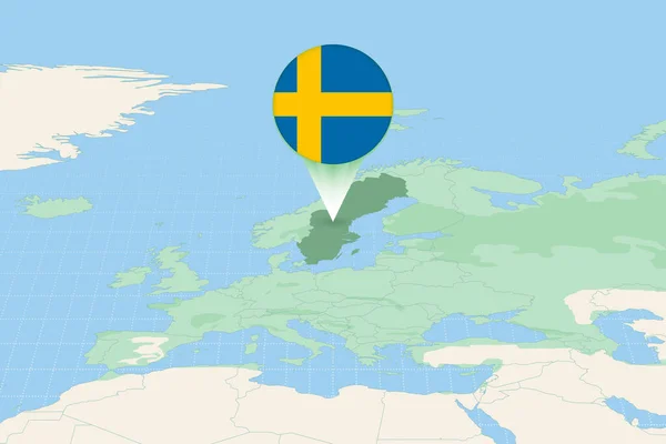 Kartenillustration Von Schweden Mit Der Flagge Kartographische Darstellung Schwedens Und — Stockvektor