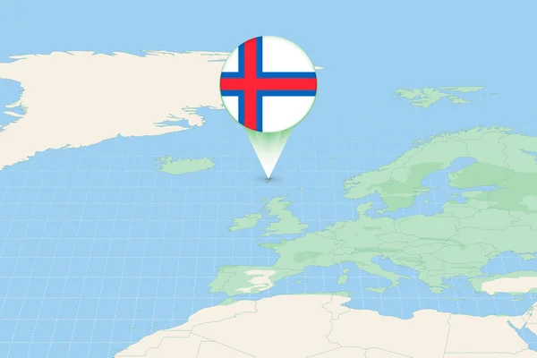 Mapa Znázorňující Faerské Ostrovy Vlajkou Kartografická Ilustrace Faerských Ostrovů Sousedních — Stockový vektor
