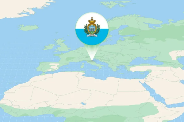 Kaart Illustratie Van San Marino Met Vlag Cartografische Illustratie Van — Stockvector
