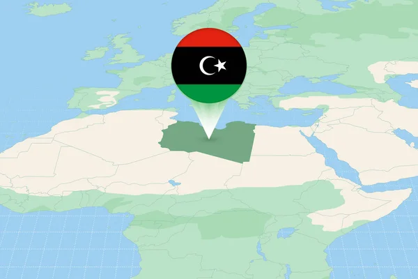 Líbia Térkép Illusztrációja Zászlóval Líbia Szomszédos Országok Térképészeti Ábrázolása — Stock Vector