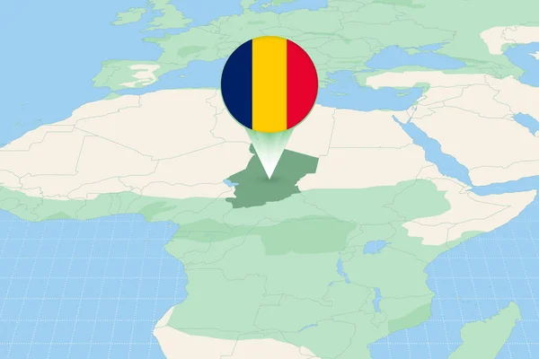 Csád Térkép Illusztrációja Zászlóval Csád Szomszédos Országok Térképészeti Ábrázolása — Stock Vector