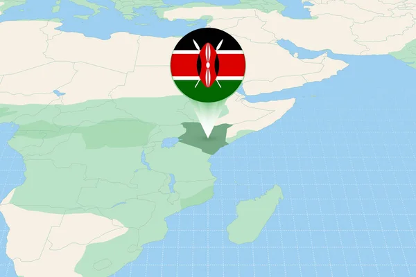 Peta Ilustrasi Kenya Dengan Bendera Ilustrasi Kartografi Kenya Dan Negara - Stok Vektor