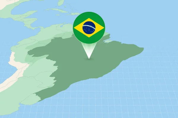 Brazília Térkép Illusztrációja Zászlóval Brazília Szomszédos Országok Térképészeti Illusztrációja — Stock Vector