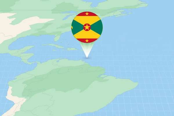 Kaart Illustratie Van Grenada Met Vlag Cartografische Illustratie Van Grenada — Stockvector