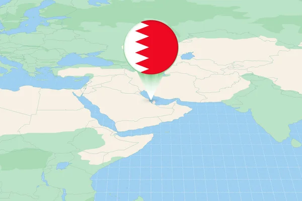 Mapa Znázorňující Bahrajn Vlajkou Kartografická Ilustrace Bahrajnu Sousedních Zemí — Stockový vektor