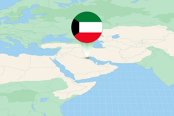 Mapa Ilustración Kuwait Con Bandera Ilustración Cartográfica Kuwait Países Vecinos — Vector de stock