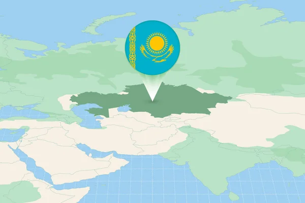 Kaart Illustratie Van Kazachstan Met Vlag Cartografische Illustratie Van Kazachstan — Stockvector