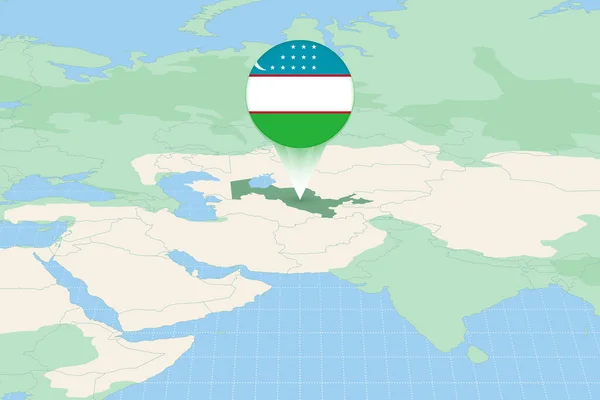 Kaart Illustratie Van Oezbekistan Met Vlag Cartografische Illustratie Van Oezbekistan — Stockvector