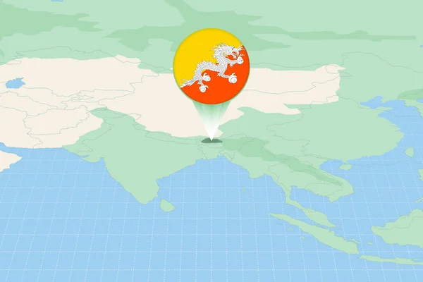 Map Illustration Bhutan Flag Cartographic Illustration Bhutan Neighboring Countries — Vector de stock