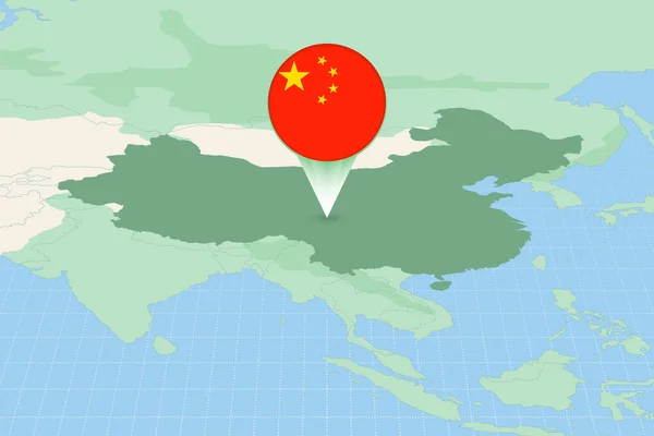 Kartenillustration Von China Mit Der Flagge Kartographische Darstellung Chinas Und — Stockvektor