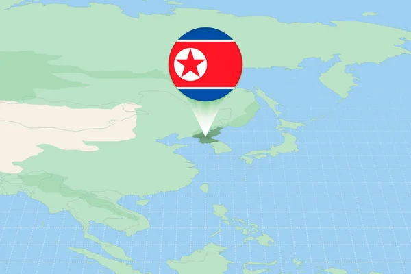 Kaart Illustratie Van Noord Korea Met Vlag Cartografische Illustratie Van — Stockvector