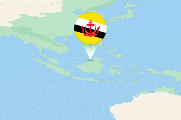 ブルネイの地図のイラストを旗と共に ブルネイや近隣諸国の地図上のイラスト — ストックベクタ