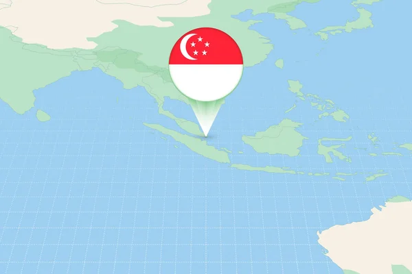 Map Illustration Singapore Flag Cartographic Illustration Singapore Neighboring Countries - Stok Vektor