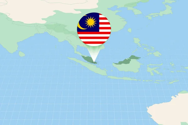 用国旗描绘马来西亚的地图 马来西亚及其邻国的制图说明 — 图库矢量图片