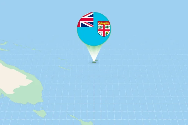 Ilustración Mapa Fiji Con Bandera Ilustración Cartográfica Fiyi Países Vecinos — Archivo Imágenes Vectoriales