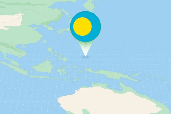 Kaart Illustratie Van Palau Met Vlag Cartografische Illustratie Van Palau — Stockvector