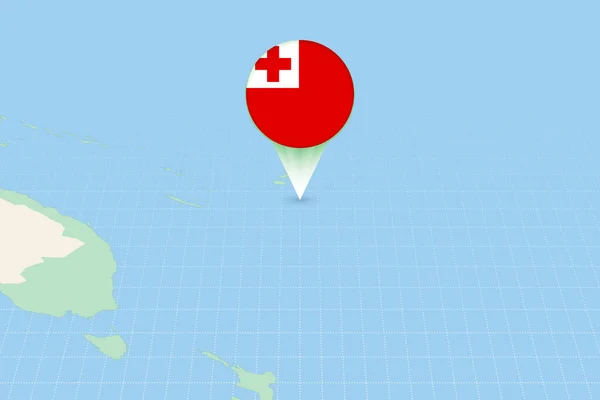 Kaart Illustratie Van Tonga Met Vlag Cartografische Illustratie Van Tonga — Stockvector