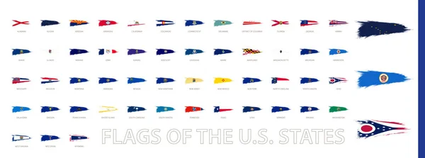 Grunge Pensel Stroke Flaggor Samling Flaggor Usa — Stock vektor