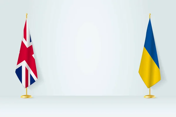 Storbritannien Och Ukraina Flagga Inomhus Flaggstång Möte Koncept Mellan Ukraina — Stock vektor