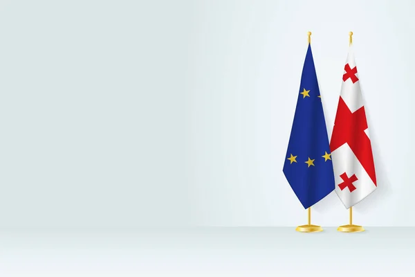 Flaggor Europeiska Unionen Och Georgien Flaggstång Möte Mellan Två Länder — Stock vektor