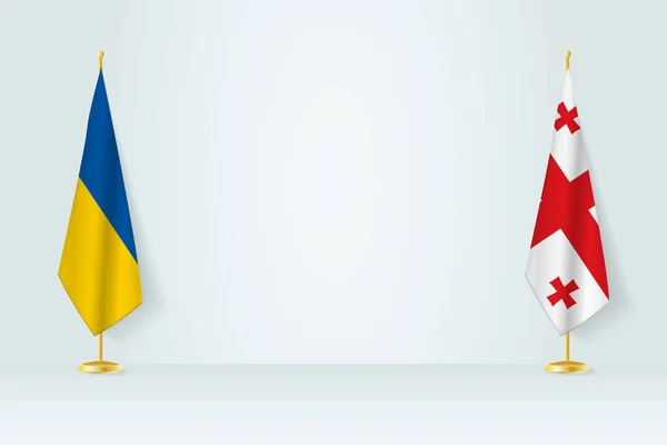 Ukraina Och Georgien Flagga Inomhus Flaggstång Möte Koncept Mellan Georgien — Stock vektor