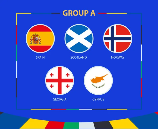 Banderas Círculo Del Grupo Participantes Del Torneo Europeo Fútbol 2024 — Archivo Imágenes Vectoriales