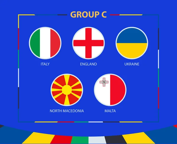 Kreisfahnen Der Gruppe Teilnehmer Des Qualifikationsturniers Zur Fußball 2024 Hintergrund — Stockvektor