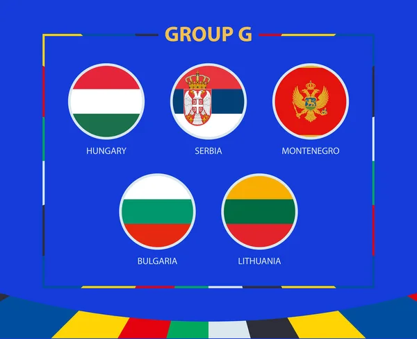 Bandeiras Círculo Grupo Participantes Torneio Futebol Europeu Qualificação 2024 Futebol — Vetor de Stock