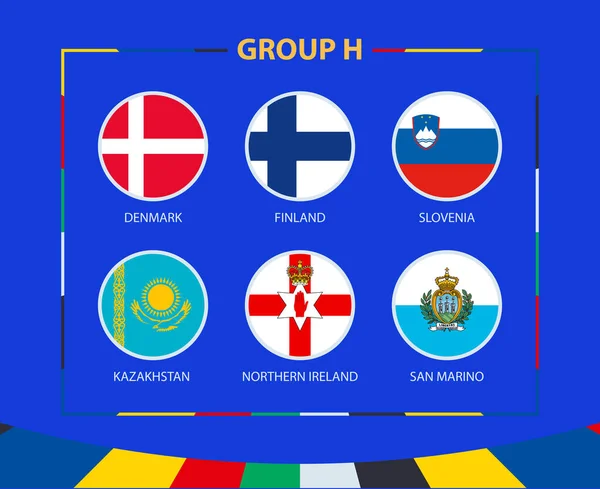 Круглі Прапори Групи Учасники Кваліфікації Європейського Футбольного Турніру 2024 Футбольний — стоковий вектор