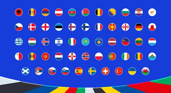 Flaggor För Kvalificerade Europeiska Fotbollsturneringar 2024 Deltagare Listas Alfabetisk Ordning — Stock vektor