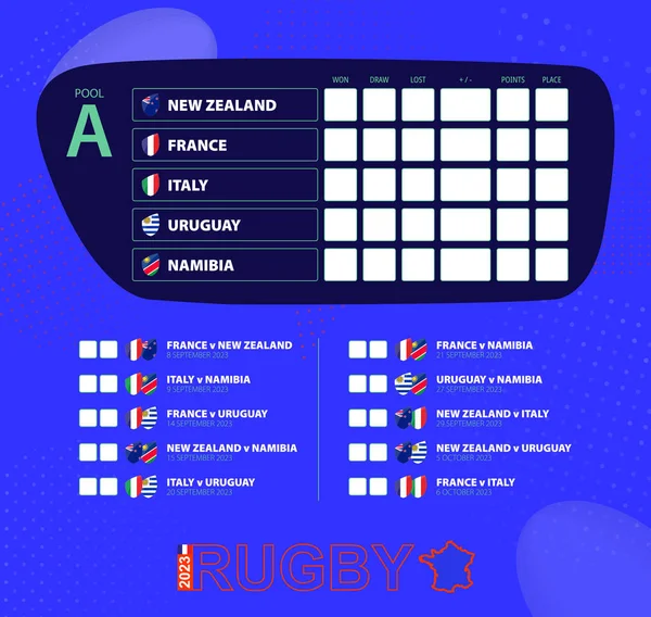 Copa Rugby 2023 Calendario Partidos Del Grupo Banderas Nueva Zelanda — Archivo Imágenes Vectoriales