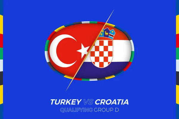 Turkiet Kontra Kroatien Ikon För Europeisk Fotbollsturnering Kvalificering Grupp — Stock vektor