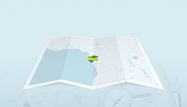 Gabon haritası ve Gabon bayrağı soyut bir arkaplanda haritanın sınırları içinde..