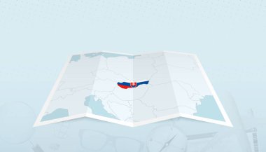 Slovakya haritası. Slovakya bayrağı haritanın dış hatlarında. Soyut bir arkaplanda..