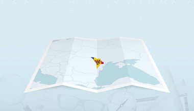 Moldova haritasının haritasında Moldova bayrağı soyut bir zemin üzerinde yer alıyor.